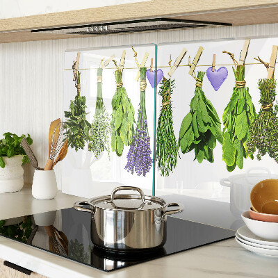 Glass cutting board Herbs on a string
