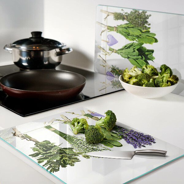 Glass cutting board Herbs on a string