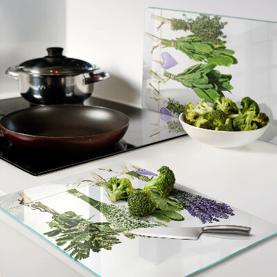 Glass cutting board Herbs on a string