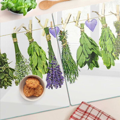 Glass cutting board Herbs on a string