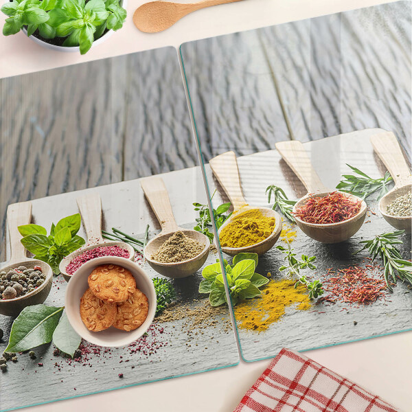 Chopping board glass Spices and herbs