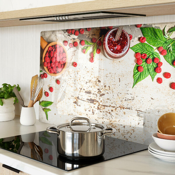 Glass cutting board Raspberries and leaves