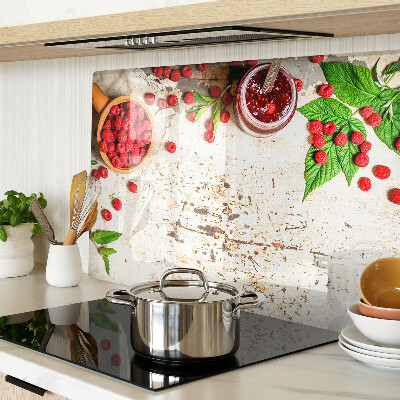 Glass cutting board Raspberries and leaves