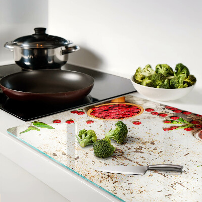Glass cutting board Raspberries and leaves