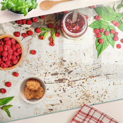 Glass cutting board Raspberries and leaves
