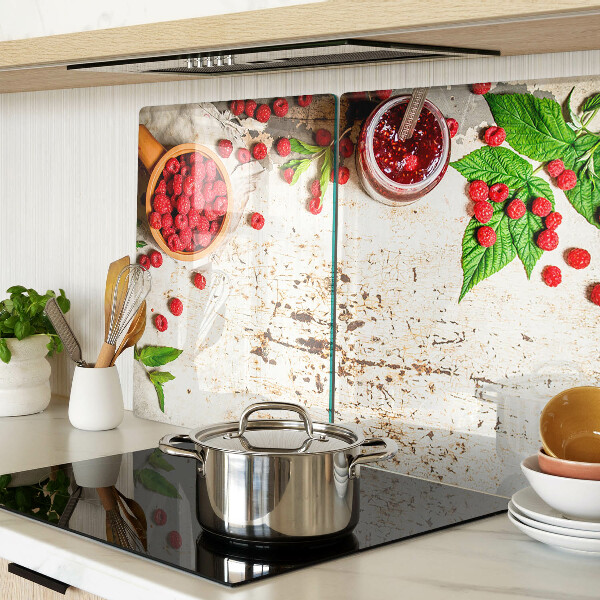 Glass cutting board Raspberries and leaves