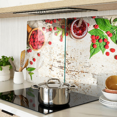 Glass cutting board Raspberries and leaves
