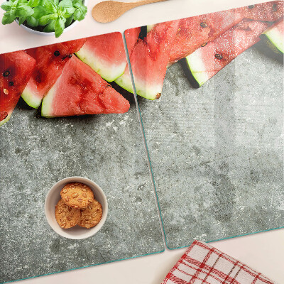 Glass kitchen board Watermelon slices on a gray background