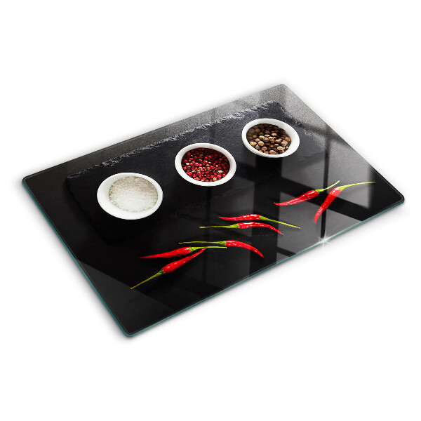 Cutting board Spices and red peppers