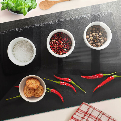 Cutting board Spices and red peppers