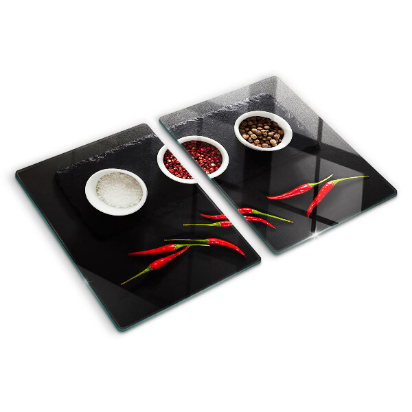 Cutting board Spices and red peppers
