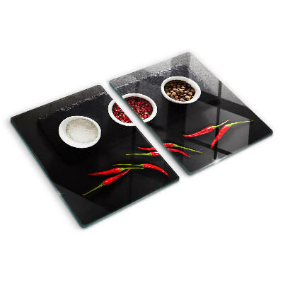 Cutting board Spices and red peppers