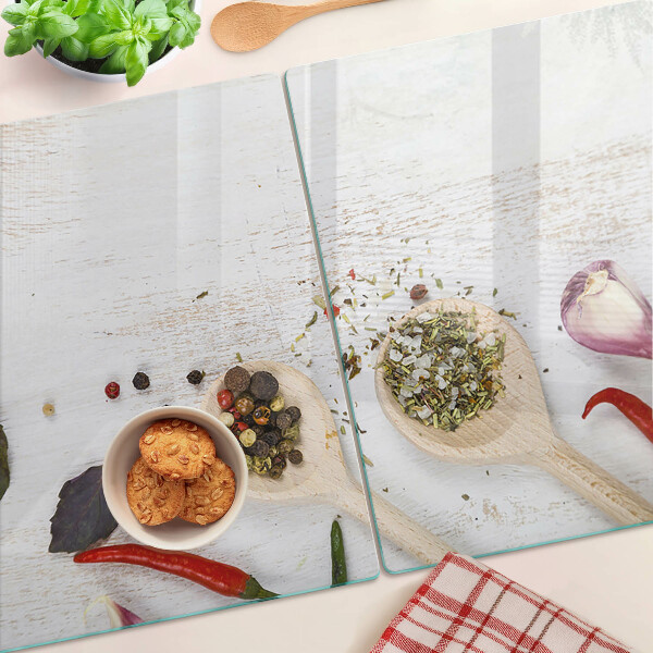 Glass kitchen board Spices and herbs
