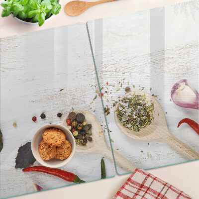 Glass kitchen board Spices and herbs