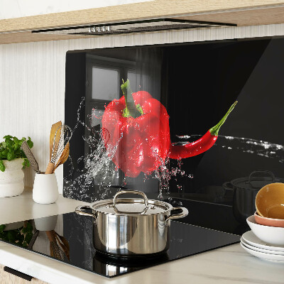Glass kitchen board Red pepper in water