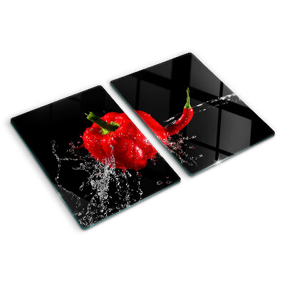 Glass kitchen board Red pepper in water
