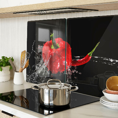 Glass kitchen board Red pepper in water