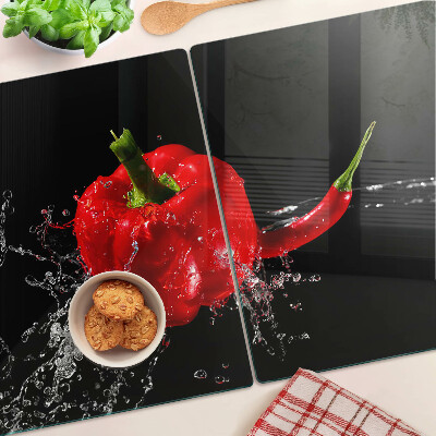 Glass kitchen board Red pepper in water