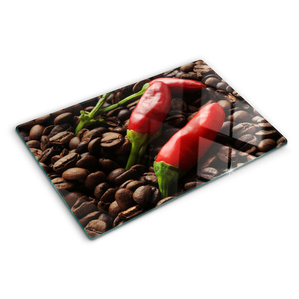 Chopping board glass Coffee and chili peppers