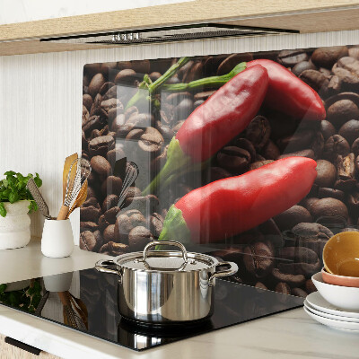 Chopping board glass Coffee and chili peppers