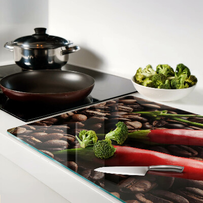Chopping board glass Coffee and chili peppers