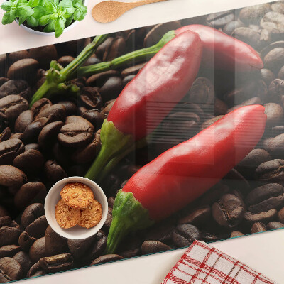 Chopping board glass Coffee and chili peppers