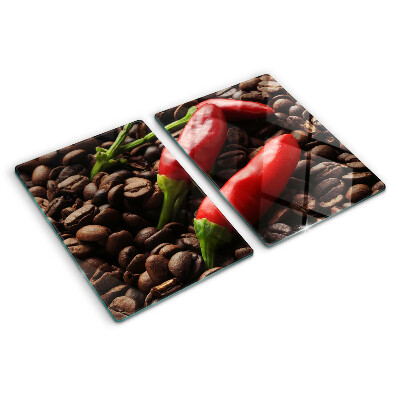 Chopping board glass Coffee and chili peppers