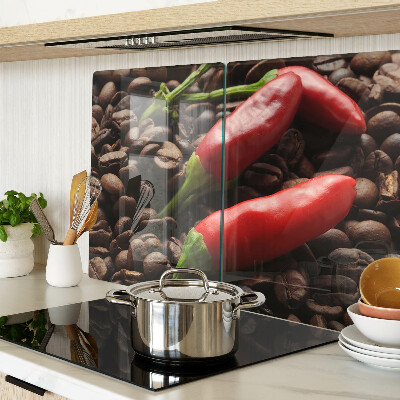 Chopping board glass Coffee and chili peppers