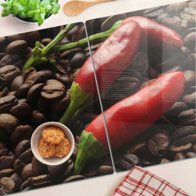 Chopping board glass Coffee and chili peppers