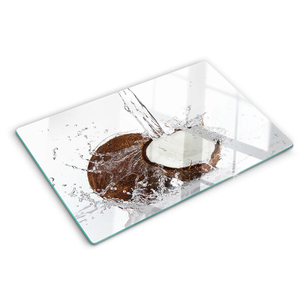 Glass kitchen board Coconut with water and splash