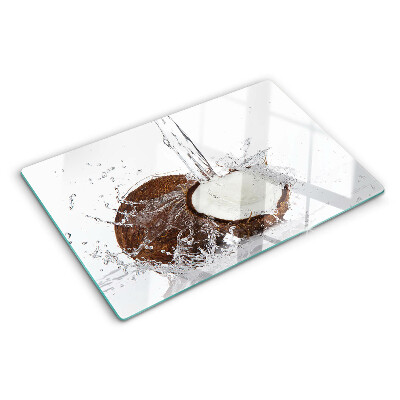 Glass kitchen board Coconut with water and splash