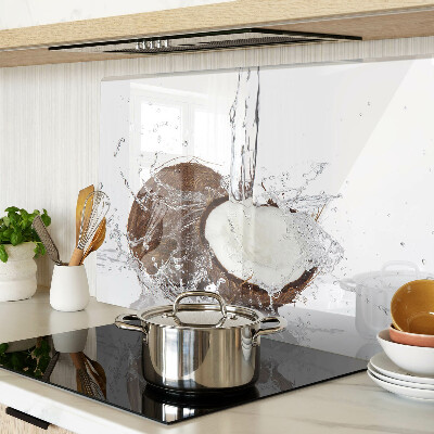 Glass kitchen board Coconut with water and splash