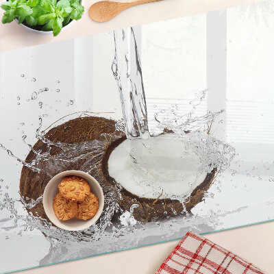 Glass kitchen board Coconut with water and splash