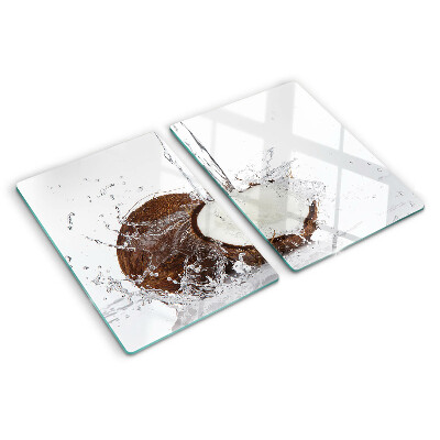 Glass kitchen board Coconut with water and splash