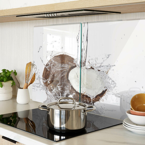 Glass kitchen board Coconut with water and splash