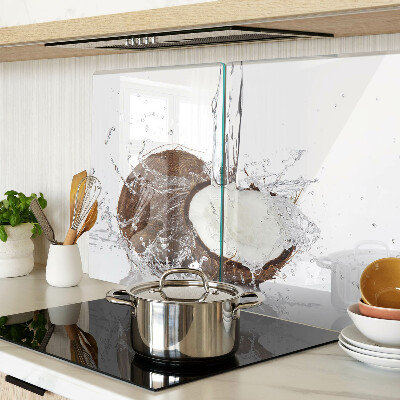 Glass kitchen board Coconut with water and splash