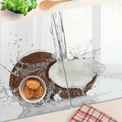 Glass kitchen board Coconut with water and splash