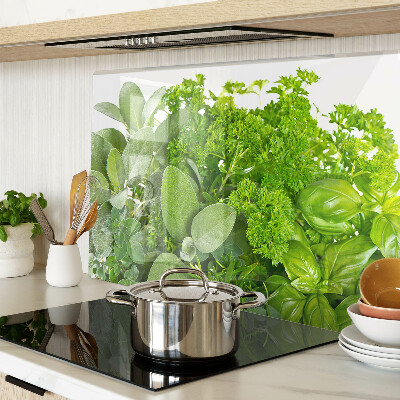 Chopping board glass Green herbs and leaves