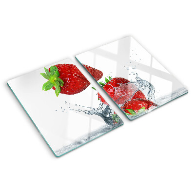 Chopping board glass Strawberries in water