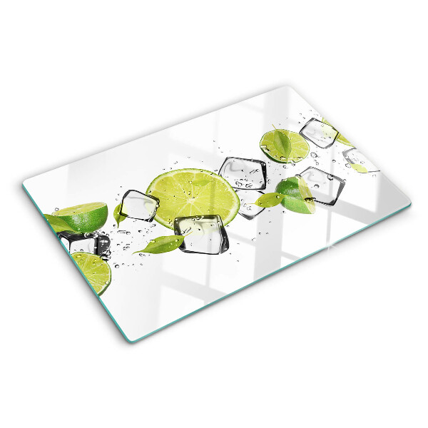 Glass chopping board Lemons with ice in water