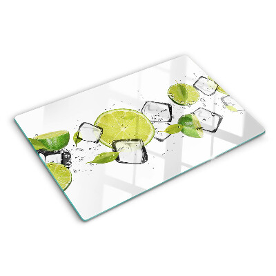 Glass chopping board Lemons with ice in water