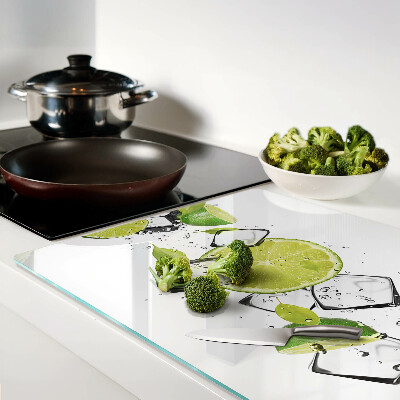 Glass chopping board Lemons with ice in water