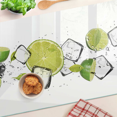 Glass chopping board Lemons with ice in water
