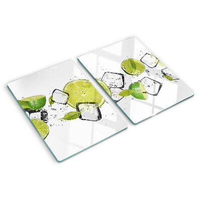 Glass chopping board Lemons with ice in water
