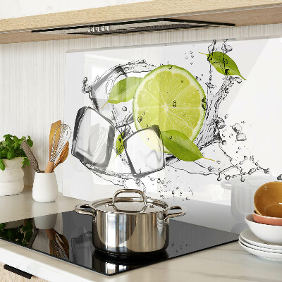 Glass cutting board Lemon with ice and leaves