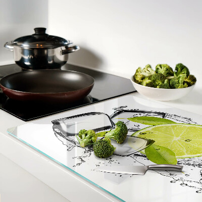 Glass cutting board Lemon with ice and leaves