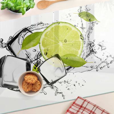 Glass cutting board Lemon with ice and leaves