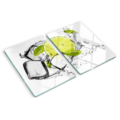 Glass cutting board Lemon with ice and leaves