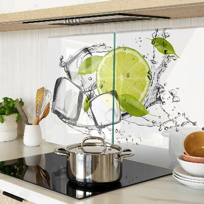 Glass cutting board Lemon with ice and leaves