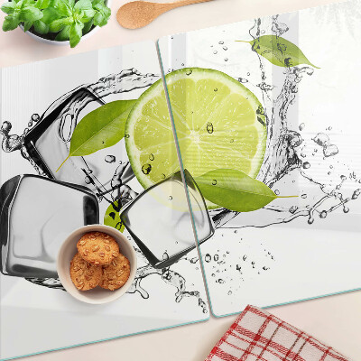 Glass cutting board Lemon with ice and leaves